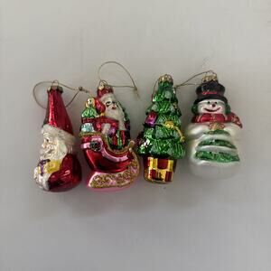 Set of 4 Christmas Ornaments by Greenbrier Santa Snowman‎ Tree Blown Glass